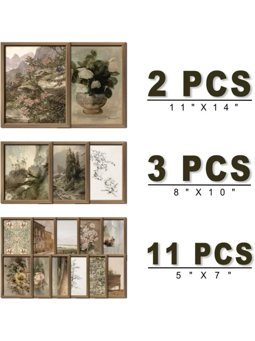 16 PCS Vintage Wall Art Decor Set - Rustic Farmhouse Gallery Frames & Prints for